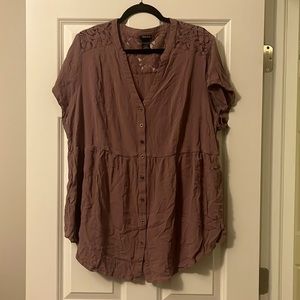 Walnut mauve lace yolk button down top 3x 22/24